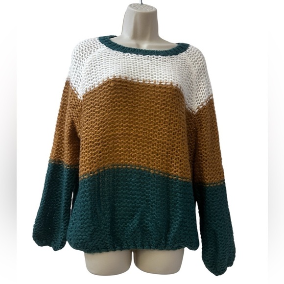 Newbury Kustom Women’s Color Block Sweater, Green/Mustard/White, Size Small - Picture 1 of 10